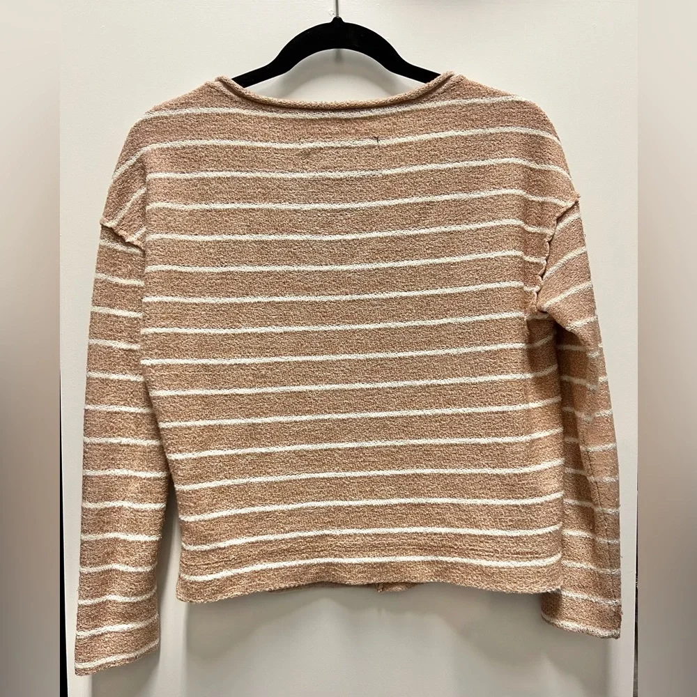 Anthropologie Striped White & Beige, Half & Half, Exposed Stitching Sweater - Picture 2 of 6